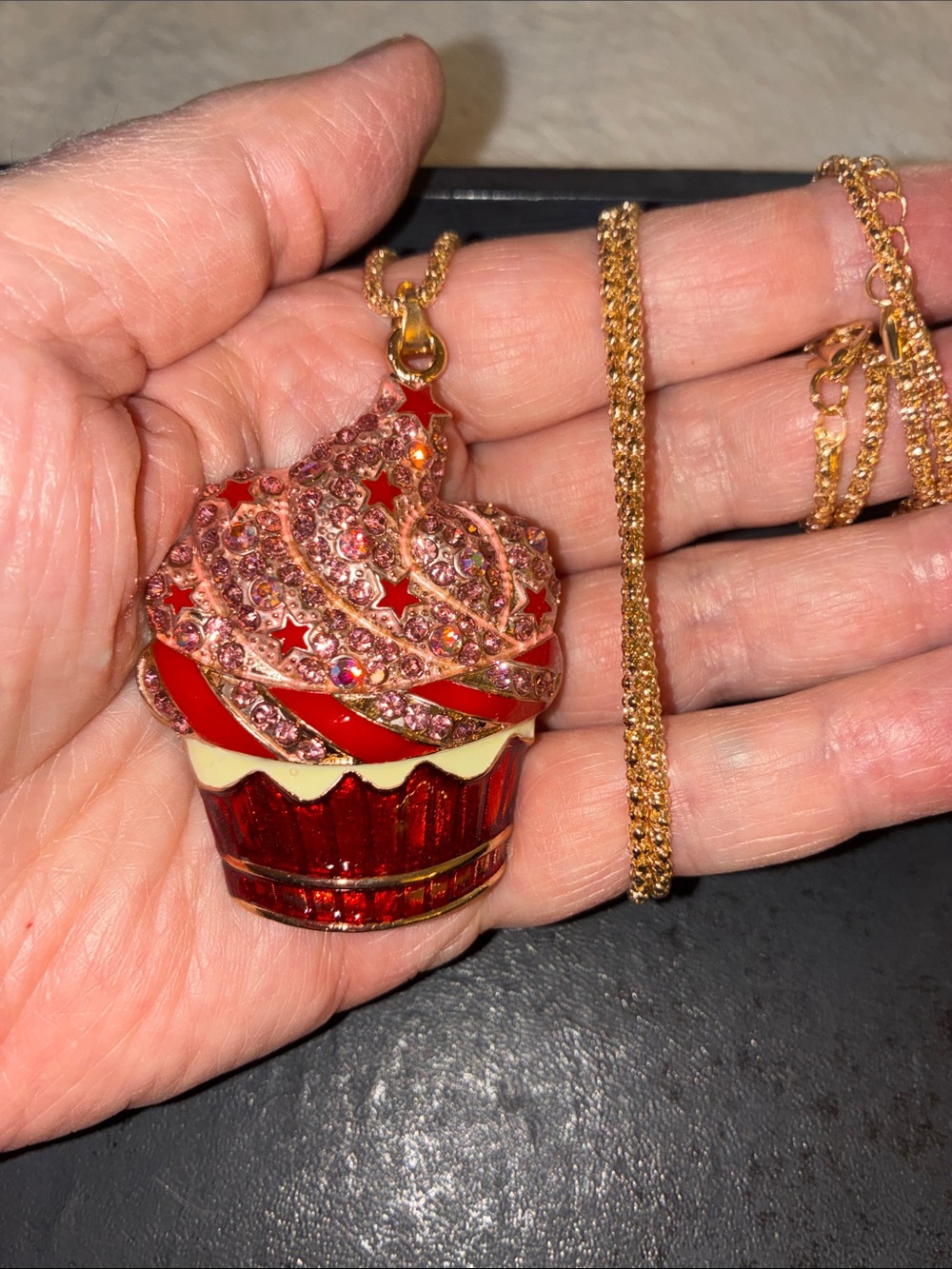 Red Crystal Cupcake Pendant Necklace